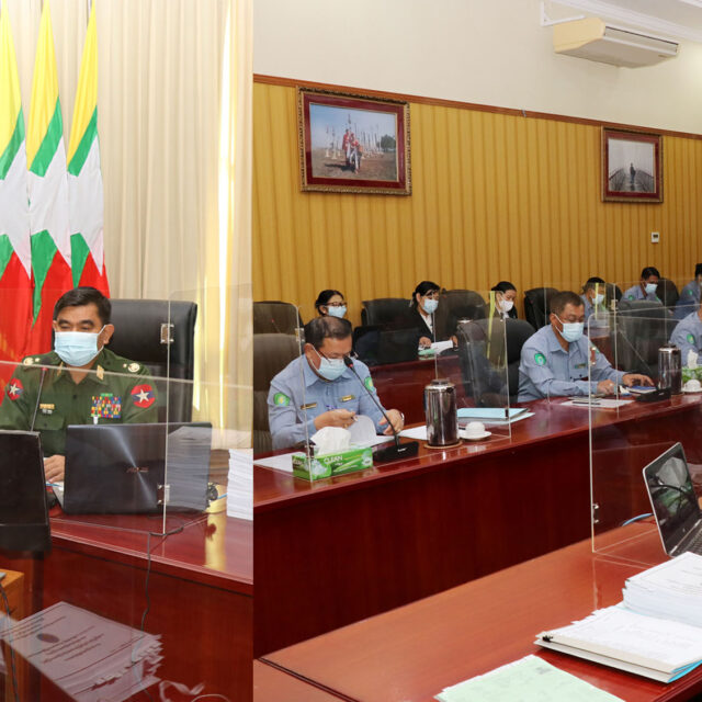 MoBA Union Minister Lt-Gen Tun Tun Naung chairs the coordination meeting on the border areas development and human resources yesterday. Photo: MNA