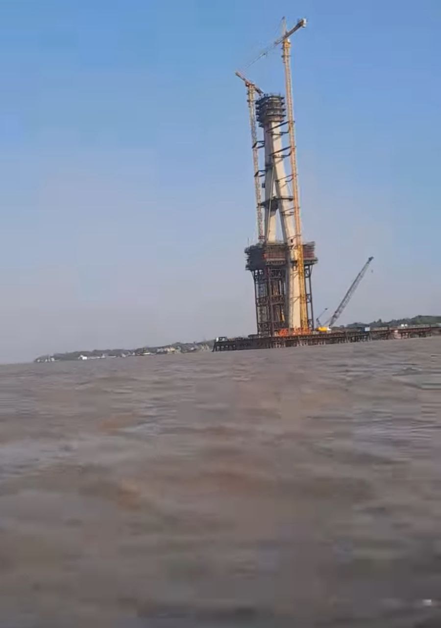 Cables are being installed in Dala, as a part of Dala-Yangon Bridge project
