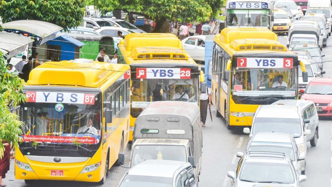 Some YBS vehicles operating in downtown Yangon.